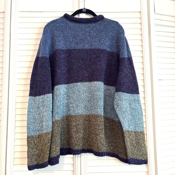 Vintage Checkered Chunky Oversized Mock Neck Sweater Purple Blue Brown - Picture 4 of 4
